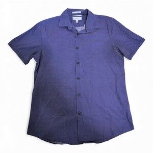 Calibrate Men's Short-Sleeve Blue‎ Microcheck Button-Down Shirt - M